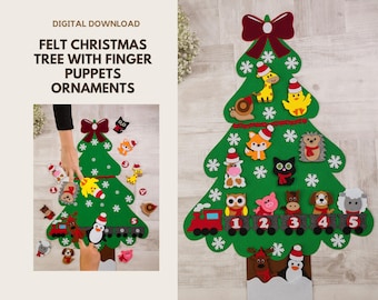 Christmas Tree Pattern - Felt Christmas Decor Pattern - Felt Ornaments Finger Puppets - 14 Christmas Ornaments - SVG - PDF Tutorial