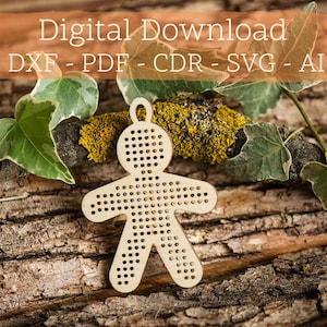 Gingerbread Cross Stitch Pattern - Christmas Ornament - Laser Cut Files - Glowforge - Christmas Decoration SVG - DXF Christmas Gift Vector