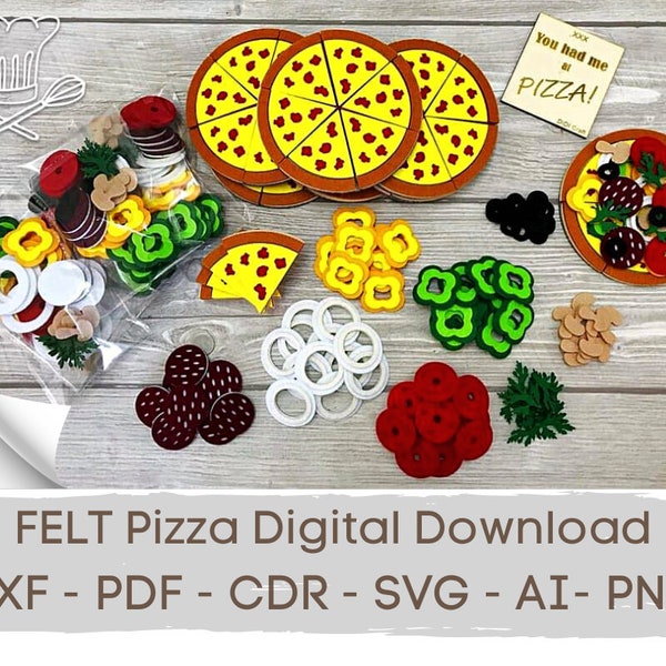 Modèle de feutre PIZZA, jeu de pizza en feutre, modèle PDF, feutre bricolage jeu de nourriture, jeux éducatifs, téléchargement numérique, fichier vectoriel, téléchargement immédiat, Svg
