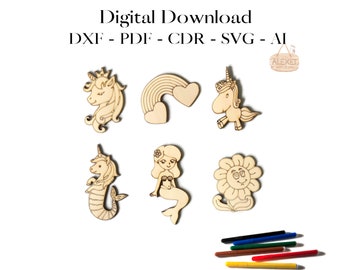 Modello di taglio laser per sirena, unicorno e arcobaleno: SVG, CNC, Glowforge (download digitale)