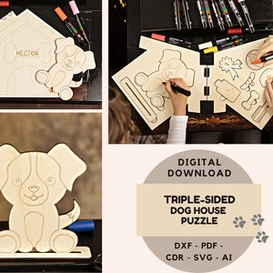 Dog House Puzzle Svg, Puppy House Digital Download, Dog Collar PDF, DXF Instant Download Vector, Puzzle Game for Kids, Dog House SVG Jigsaw