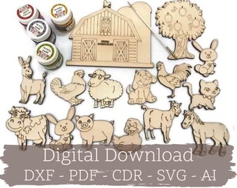 File SVG con taglio laser di animali da fattoria: puzzle da cortile (download digitale)
