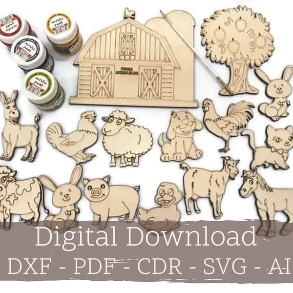 INSTANT Download Farm Animals SVG, Animal Laser Cut File, Farm Glowforge Svg, Barn Animals for Cricut, Silhouette, Digital Download, Puzzle