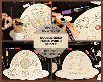 Puzzle Mandala Unicorno: Vettore SVG CNC tagliato al laser (download digitale)