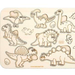 Szablon wycinany laserowo z dinozaurami - plik wycinany z puzzli Dino - cyfrowa sztuka wektorowa - Glowforge - wzór CNC - SVG - Puzzle - Puzzle drewniane