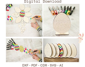 Puzzle di uova di Pasqua da dipingere: file fai da te tagliato al laser (download digitale)