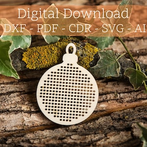Ornament Cross Stitch Pattern - Christmas Ornament - Laser Cut Files - Glowforge - Christmas Decoration SVG - DXF Christmas Gift Vector