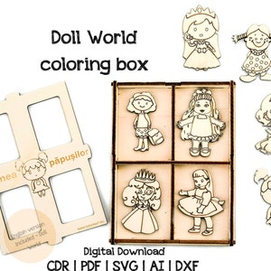 Doll World box vector laser cut template, Dolls for painting laser model, Vector cut file, Digital vector art, CNC file, CNC pattern, SVG