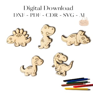 Dinosaurus vector lasergesneden sjabloon - dinosaurus gesneden bestand - digitale vectorkunst - Glowforge - CNC-patroon - SVG - puzzel - kleurvorm vorm - pdf