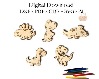 Modello di dinosauro vettoriale tagliato al laser: puzzle SVG, modello CNC (download digitale)