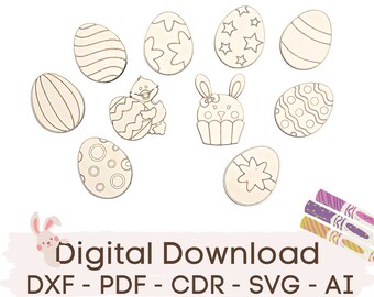 Puzzle di uova di Pasqua dipinte: file fai da te tagliato al laser (download digitale)