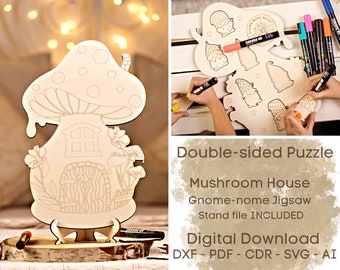 Puzzle della casa fungo dello gnomo: taglio laser SVG (download digitale)