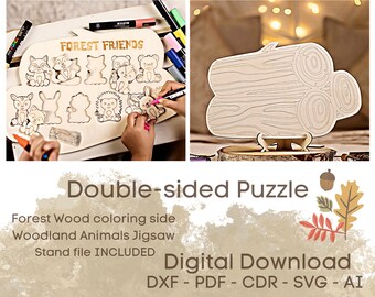 Puzzle di animali della foresta: puzzle tagliato al laser SVG (download digitale)