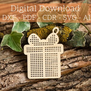 Gift Present Cross Stitch Pattern - Christmas Ornament - Laser Cut Files - Glowforge - Christmas Decoration SVG - DXF Christmas Gift