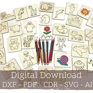 Download INSTANTÂNEO de modelos de desenho de madeira, quebra-cabeça para colorir de 32 peças SVG, artes e ofícios Glowforge, conjunto de kit de pintura DIY de arquivo cortado a laser