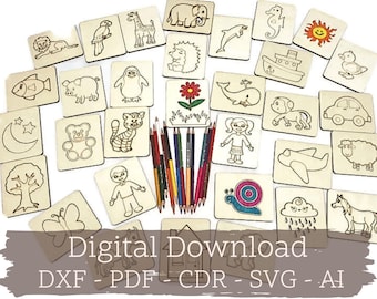 Puzzle in legno SVG: 32 modelli da colorare, file tagliati al laser (download digitale)