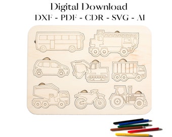 Rompecabezas de coche cortado con láser: rompecabezas de madera para niños, CNC, SVG, DXF (descarga digital)