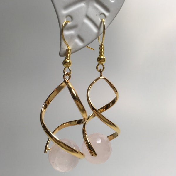 Earrings gold with rose quartz