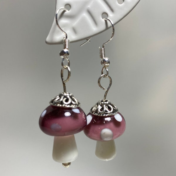 Earrings lucky mushroom old pink