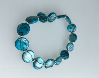 Bracelet en perles acryliques à rayures noires bleues