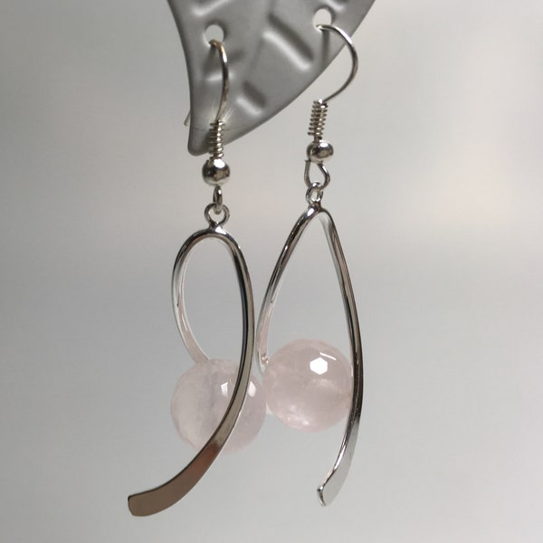 Earrings silver rose quartz