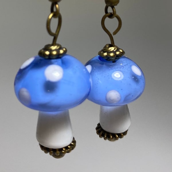 Earrings lucky mushroom light blue