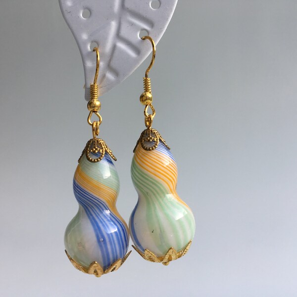 Earrings Glass hollow bead waisted-drop-shaped