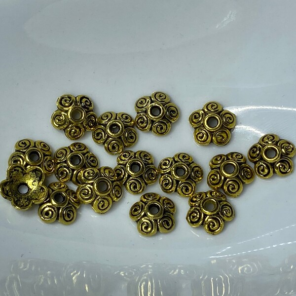 10 Stück Perlenkappen 10 mm altgold