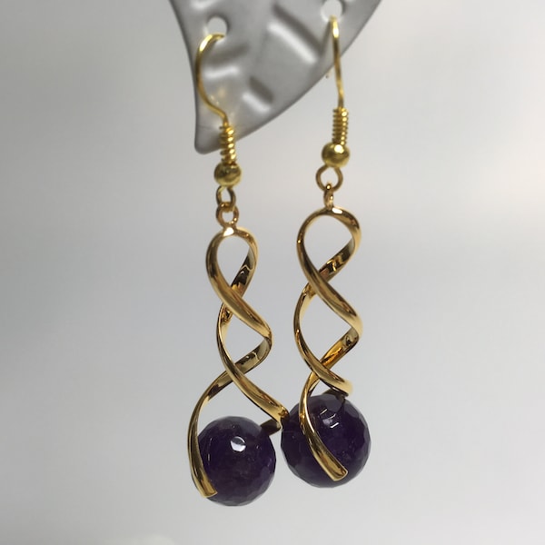 Earrings gold-colored with real amethyst