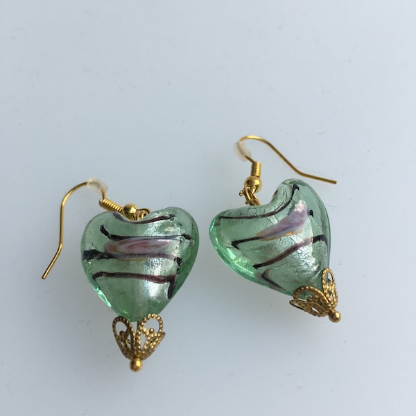 Earrings made of heart-shaped glass beads