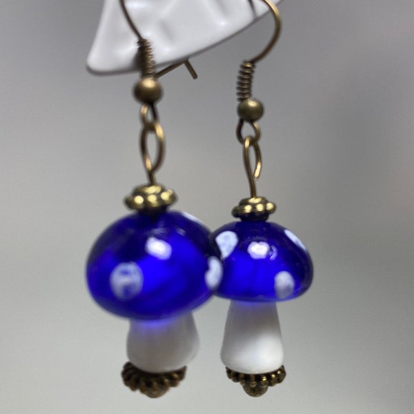 Earrings lucky mushroom dark blue