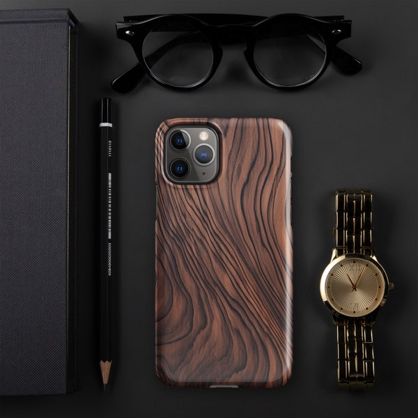 Schwarznuss Holzmaserung IPhone Hülle | Premium iPhone Hülle | Holzbearbeitung Holz Shop Handyhülle | Ausgefallen schön | Snap case fürs iPhone®