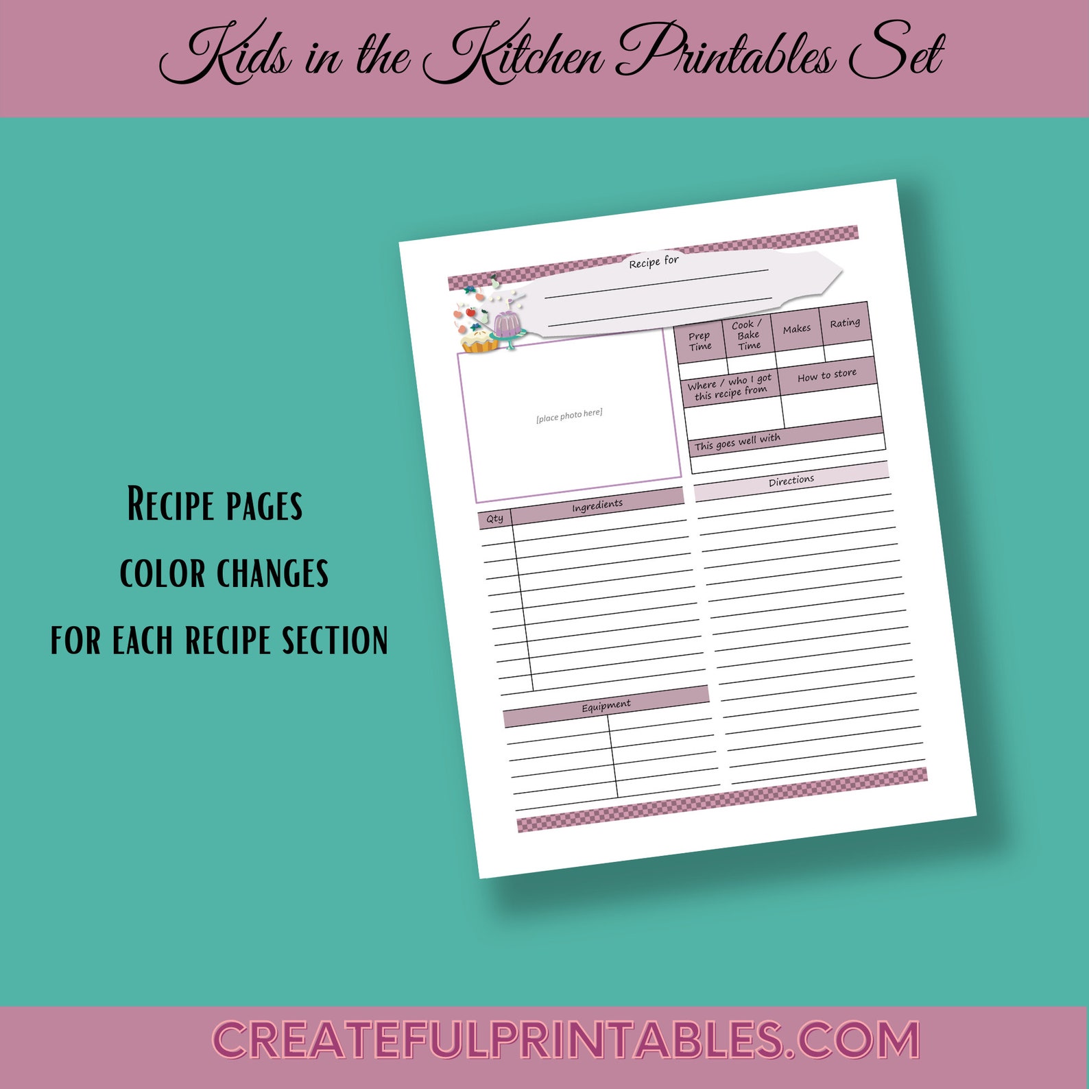 Printable Recipe Book Cookbook Template Kids Kitchen Fun - Etsy