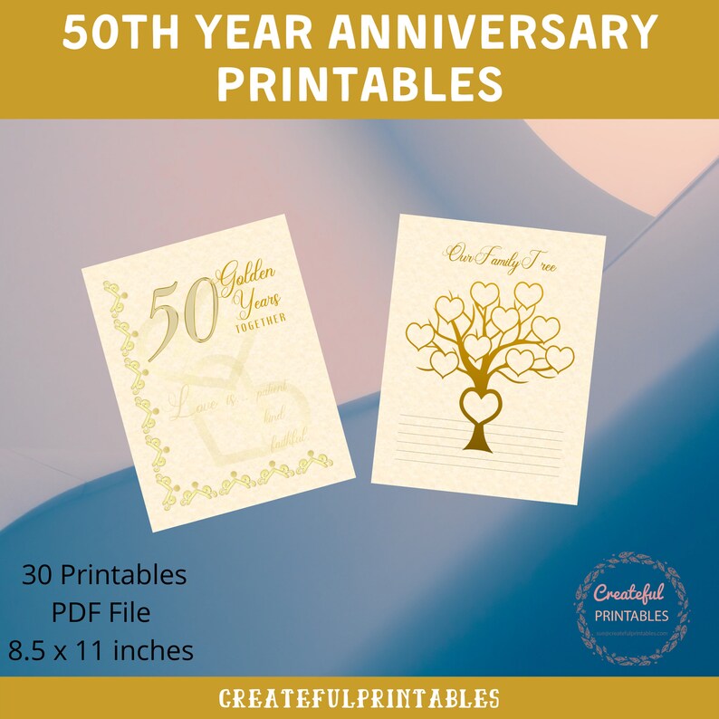 50th Year Anniversary Printables Set Digital PDF Family Memories - Etsy