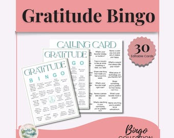 Gratitude Bingo Printable, 30 Mindfulness Bingo Cards, Wellness Activity Kids Adults, Counseling Game, Mental Health Tool, PLR