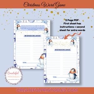 Wonderland Christmas Word Game, Printable Christmas Family Game, Holiday Game, Christmas Game, Digital Printable