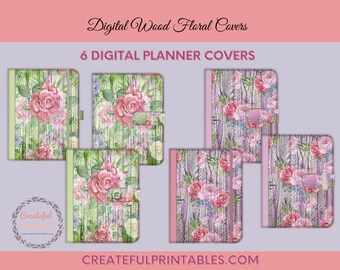 Digital Planner Cover Set- Wood Floral Pink Green | Goodnotes |Notability | Zodo & Other Compatible | Digital Planner