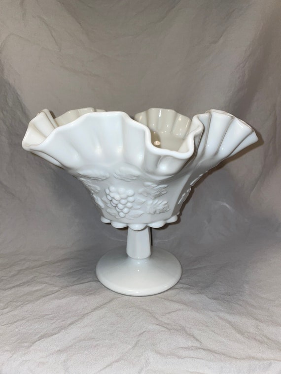 Vintage Milk Glass Compote Dish With Double Ruffles Etsy
