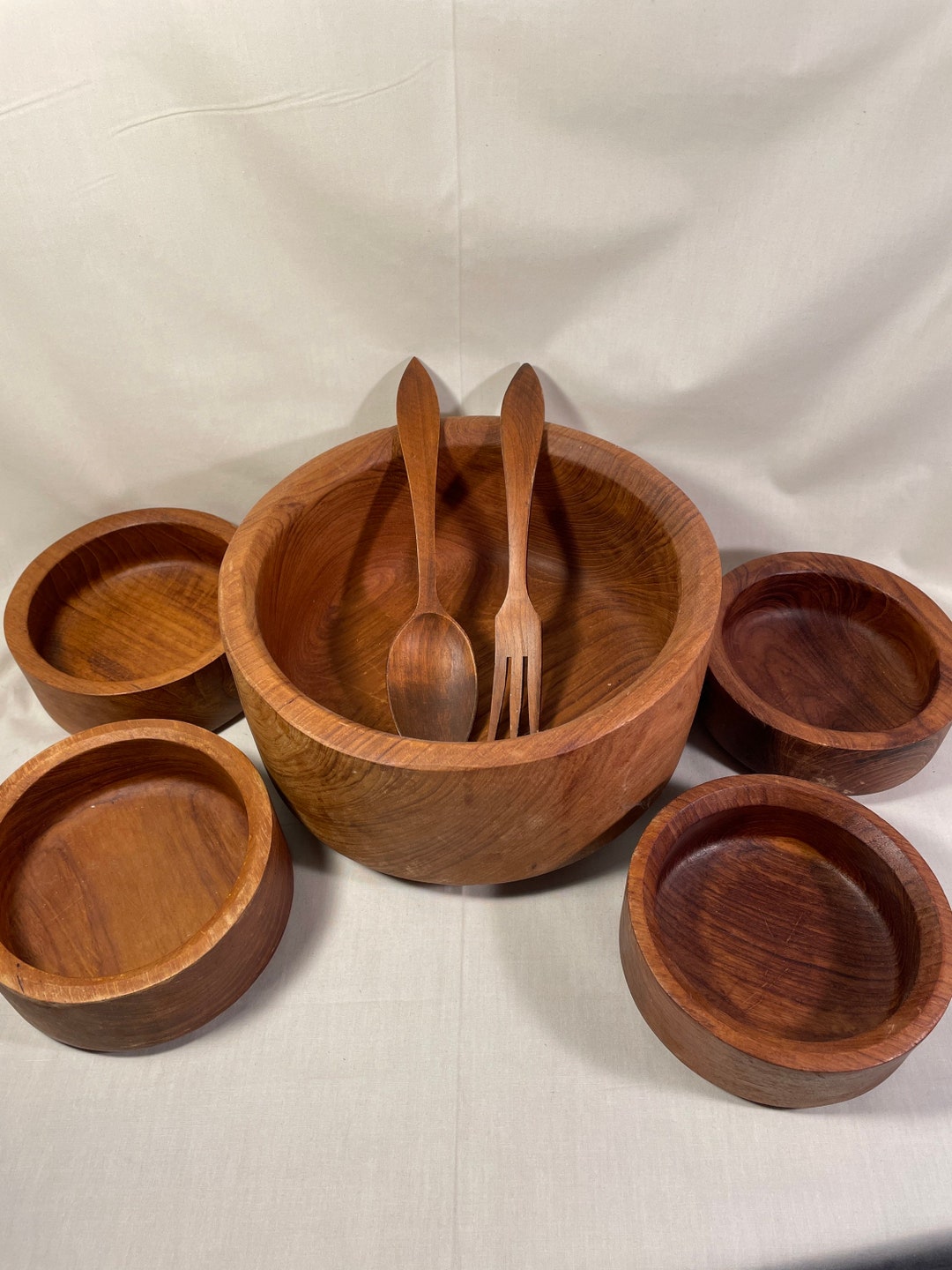 Vintage Teak Salad Bowl Set. Etsy