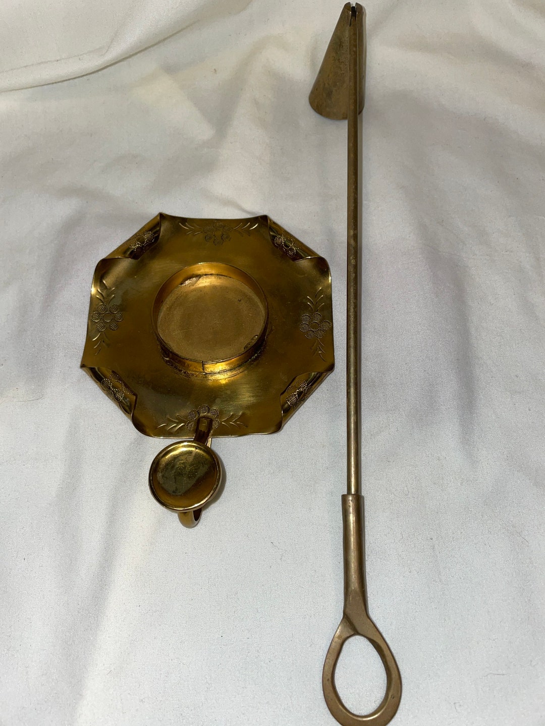 Vintage Brass Chamber Candle Holder With Brass Candle Snuffer Etsy