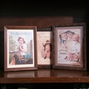 Escolha Van Houten's Cocoa emoldurado anúncio vitoriano foto antiga menina menino cartão arte decorativa madeira gravada pendurado na parede impressão antiga