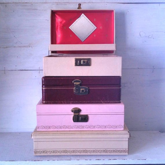 CHOICE Midcentury Jewelry Box Gold Gilt Velvet Blue Cream Vanity Vintage  Antique Decor Tiered Earrings Rings Necklace Storage Dresser Old - Etsy