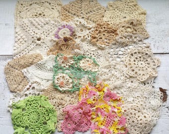 CHOICE Small Doily Doilies Handmade Antique Vintage Color Butterfly Flowers Art Craft Country Farmhouse Cottage Victorian White BOHO Shabby