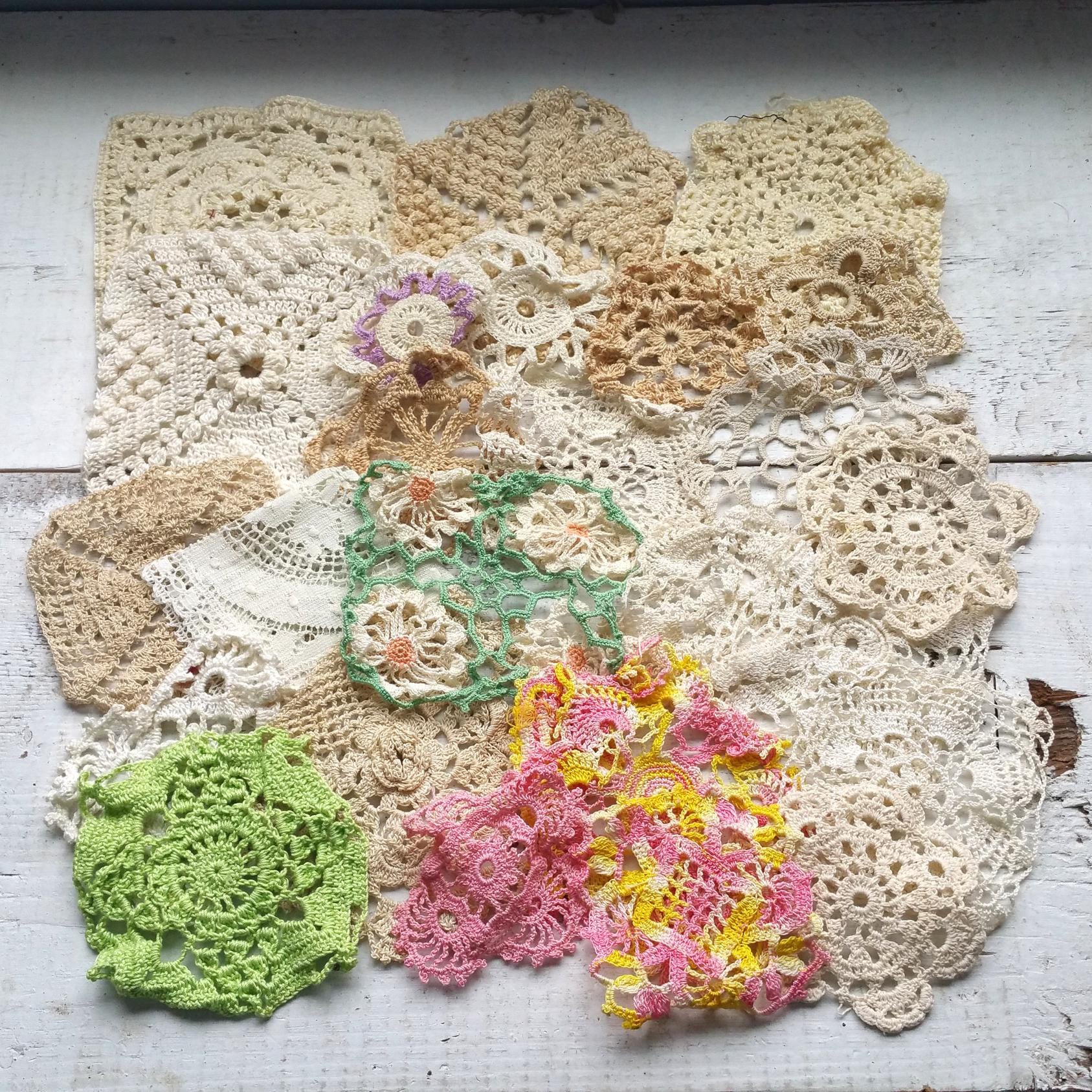 CHOICE Small Doily Doilies Handmade Antique Vintage Color Butterfly Flowers Art Craft Country Farmhouse Cottage Victorian White BOHO Shabby