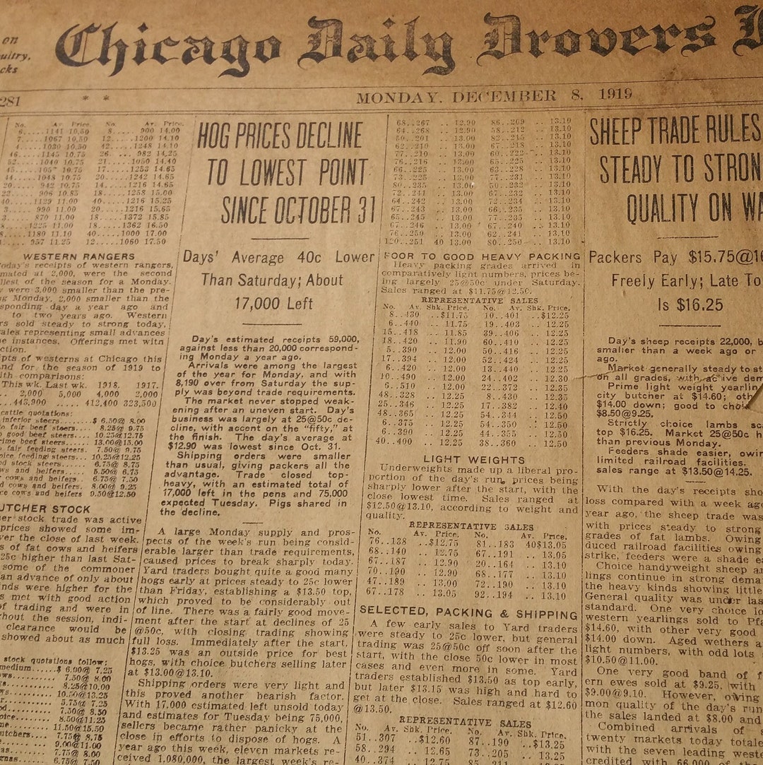 1919 Newspaper Sections Chicago Daily Drovers Journal Farming POOR