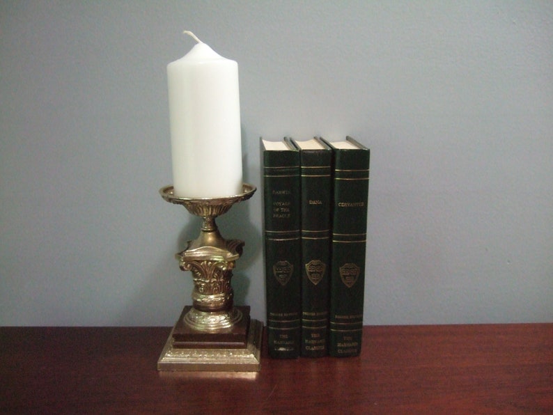 Vintage Dilly Mfg Co Brass /& Wood Pillar Candle Holder Hollywood Regency Makeup Vanity Bronze Victorian MCM Midcentury Modern Home Office