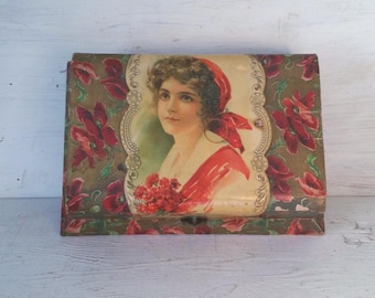 Antique Vanity 5 Piece Set Celluloid Hand Mirror Comb Container Scrub Dresser Presentation Box Pretty Floral Girl Jewelry Makeup Victorian