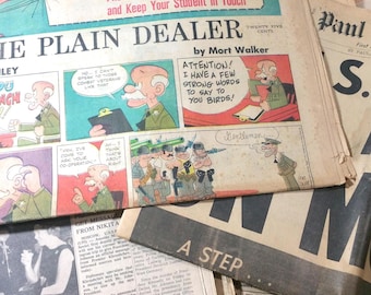 CHOICE 1960s Newspaper Sections Vintage Comics Moon Aged Junk Journal Ephemera Photo Old Ads Image Scrapbook Retro DIY Supply Yellow Kennedy
