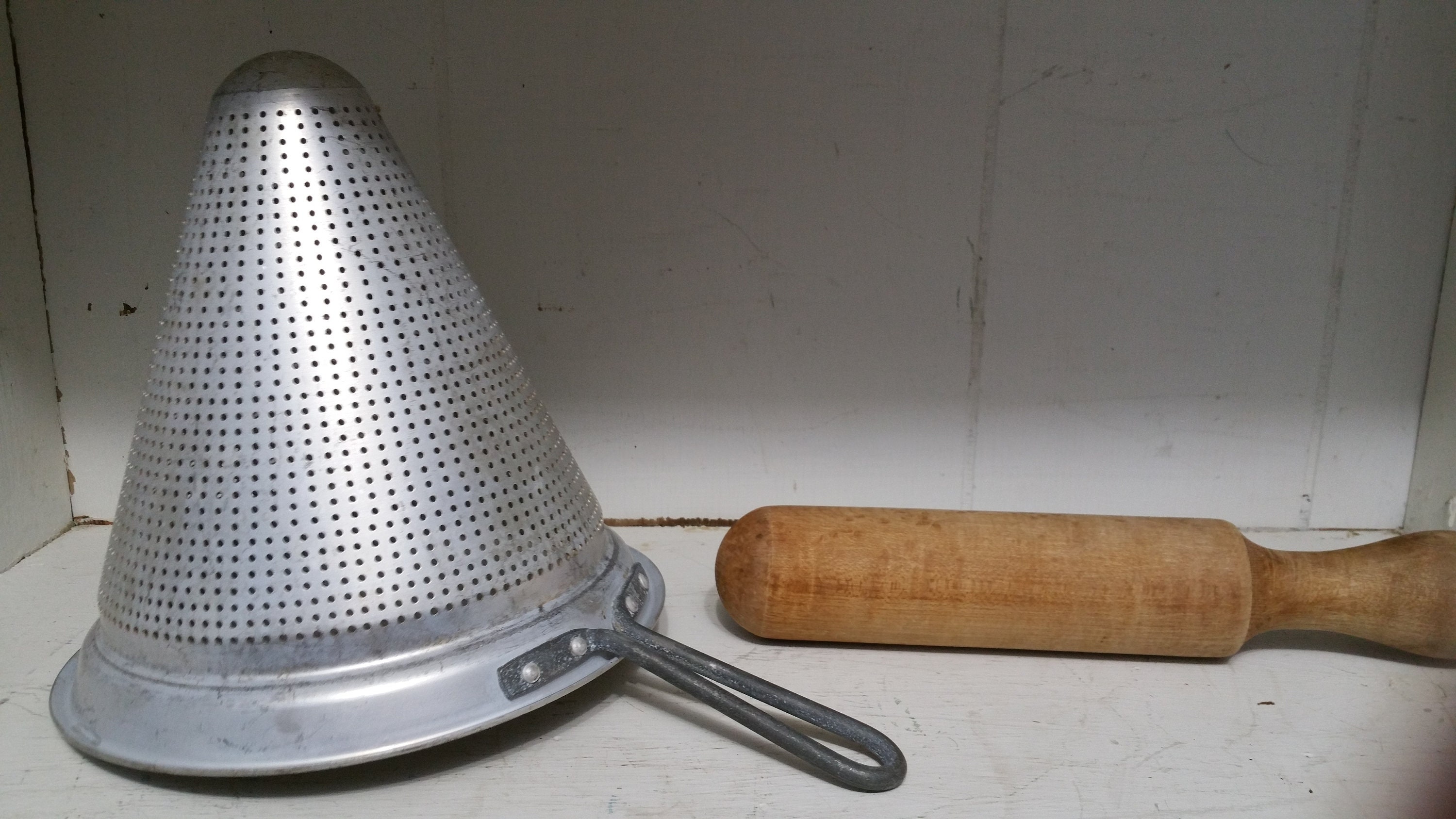 Rustic Cone Sieve & Wood Pestle Strainer Set Masher Farmhouse Etsy