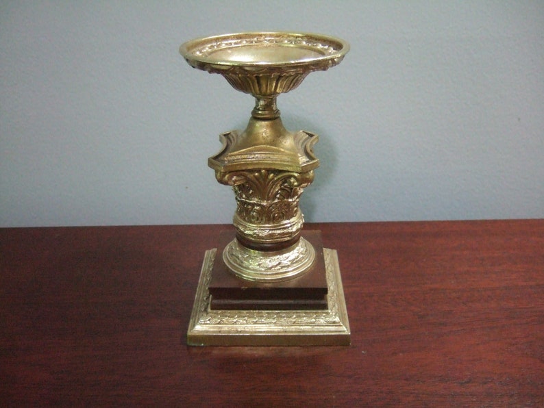 Vintage Dilly Mfg Co Brass /& Wood Pillar Candle Holder Hollywood Regency Makeup Vanity Bronze Victorian MCM Midcentury Modern Home Office